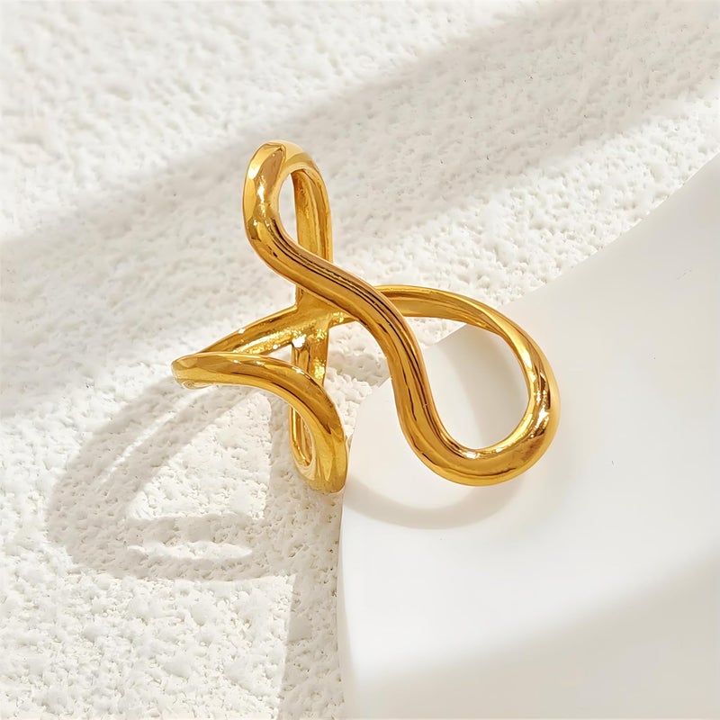 AiTURE Chunky Rings For Women, Gold Silver Thumb Ring Asymmetrical Wavy Curve Ring Adjustable Non Tarnish Dainty Stainless Steel New Year Anniversary Birthday Jewelry Gift - Image 2